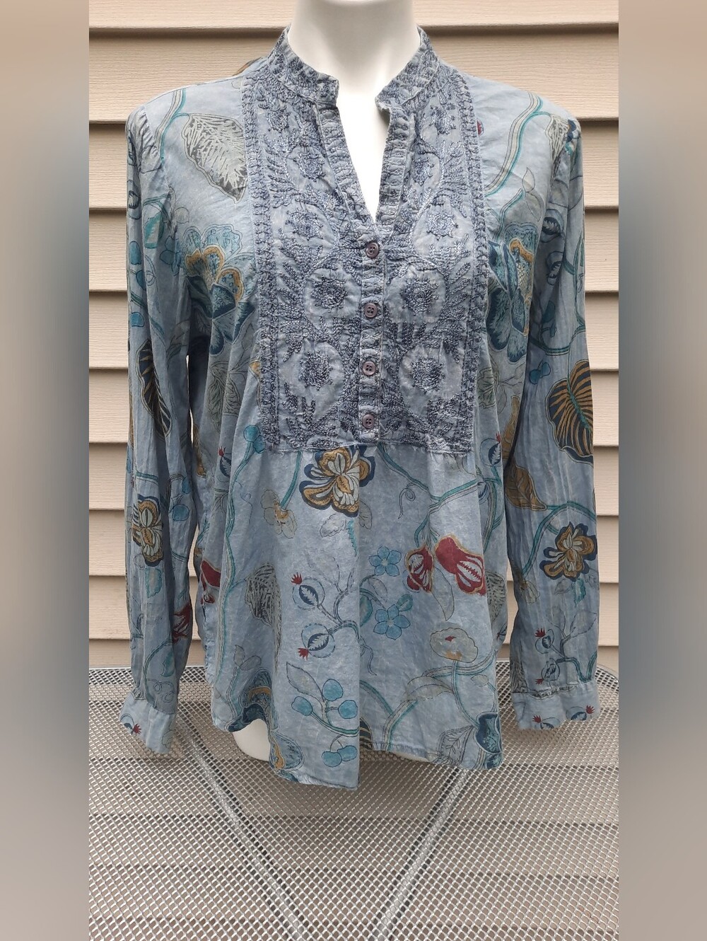 Vintage Goa Embroidered Floral Blouse 100% Cotton Women's Size XL